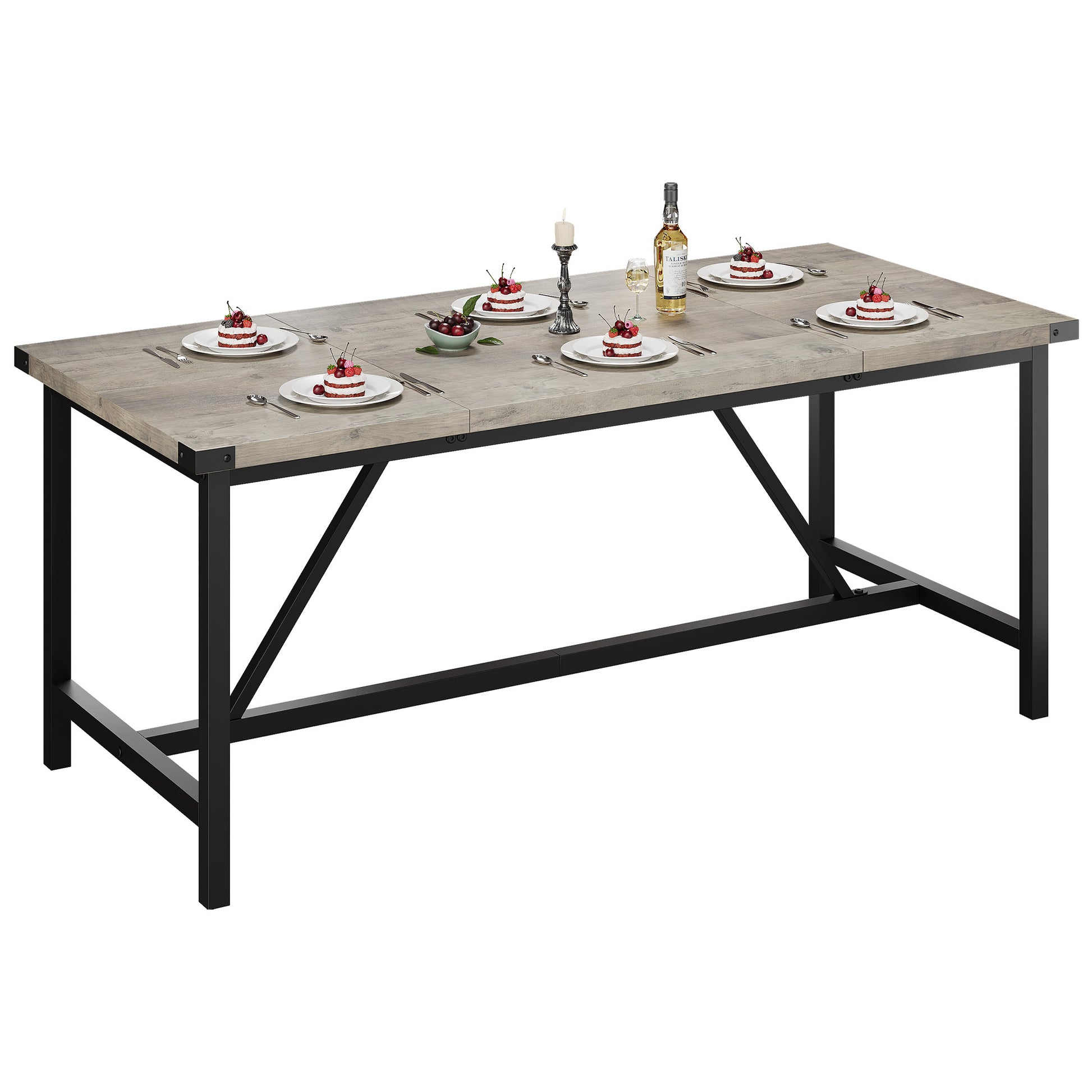 Garvee Mesa de Comedor Rectangular de 180 cm para 6 a 8 Personas Estructura de Acero y Tablero MDF Gris