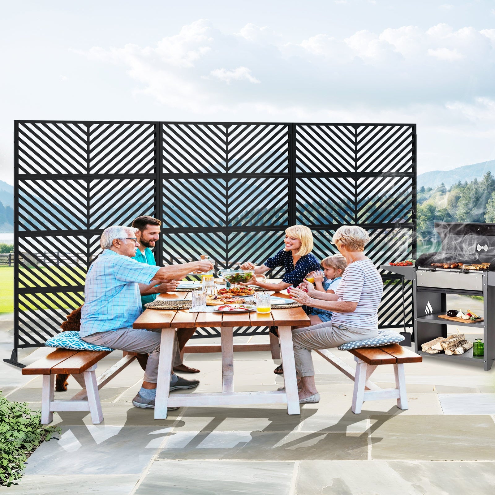 Garvee Pantalla de Privacidad Metálica para Exterior 180x90 cm Panel Separador de Ambientes Antióxido Jardín y Balcón Negro