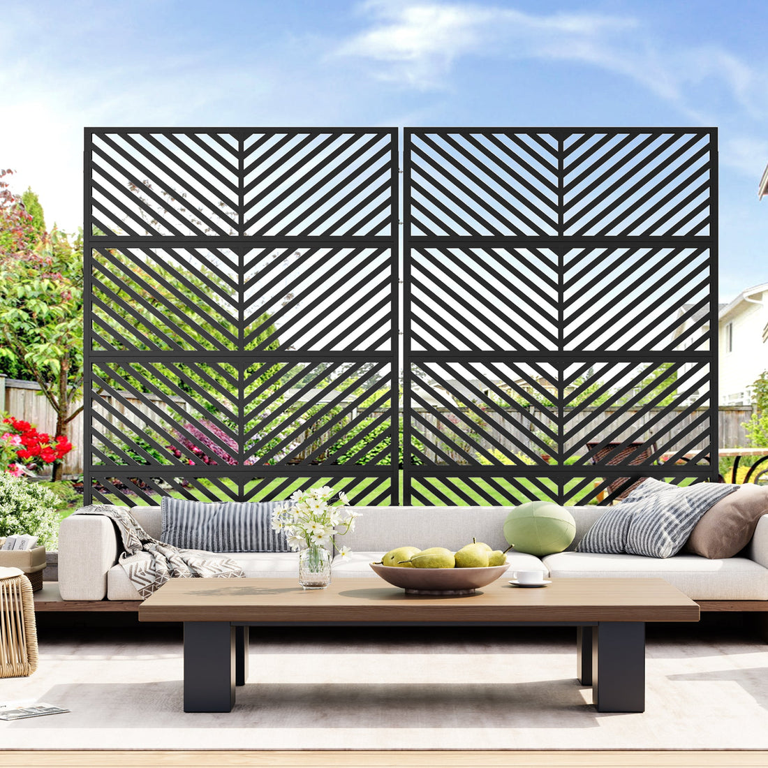 Garvee Pantalla de Privacidad Metálica para Exterior 180x90 cm Panel Separador de Ambientes Antióxido Jardín y Balcón Negro