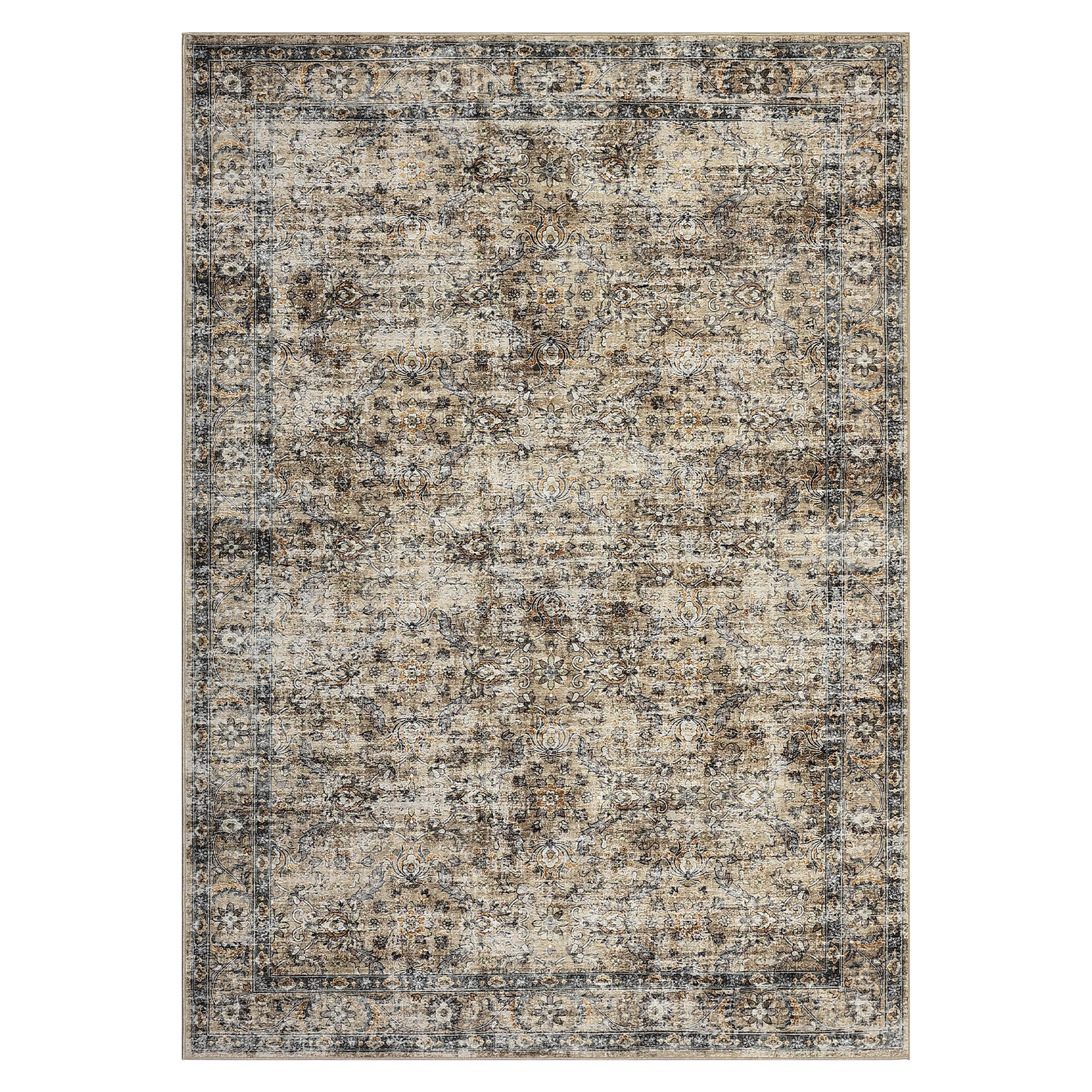 Garvee Alfombra Lavable Efecto Cachemira Base TPR Estilo Persa 240x340 cm Marrón para Salón y Dormitorio