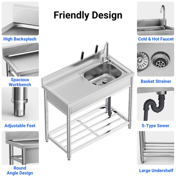 Cuenca fregadero 16.5x15.5x7.5 pulgadas pies bala ajuste altura patas acero inoxidable espacio suelo