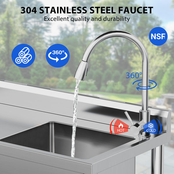 Grifo fregadero acero inoxidable 304 cuello ganso rotación 360° agua caliente fría ajuste temperatura limpieza alimentos frutas verduras