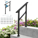 Garvee Barandilla Para Escaleras Exteriores De Aleación De Aluminio Con Kit De Instalación, Ajustable, Resistente A La Intemperie, Para Escalones De Concreto, Negro - Negro/1 Ud.