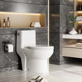 Garvee Inodoro De Una Pieza Con Taza Alargada, Asiento De Cierre Suave, Descarga Dual Potente 1.28 GPF, Para Baños Modernos, Altura Cómoda, Cerámica Fácil De Limpiar - 