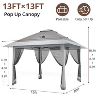 Garvee Gazebo Plegable 396x396 cm con Mosquitera y Alero Retráctil de un Solo Toque Estructura de Acero Resistente Impermeable Protección UV Patio Jardín Gris