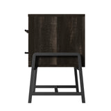 Garvee Mesa De Noche Rústica Con 2 Cajones, Madera Engranada, Patas De Metal Para Dormitorio Y Sala, Compacta, Resistente - Marrón Oscuro