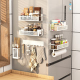 Garvee Estante Magnético para Especias Refrigerador, 4 Piezas, Acero Carbono, Ventilado, Organizador Cocina, Fuerte Imán, Borde Protector - [Blanco]