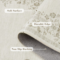 Garvee Alfombra Vintage Lavable Antideslizante Estampado Floral, Lana Sintética Suave Pelo Bajo 160x230 cm Beige