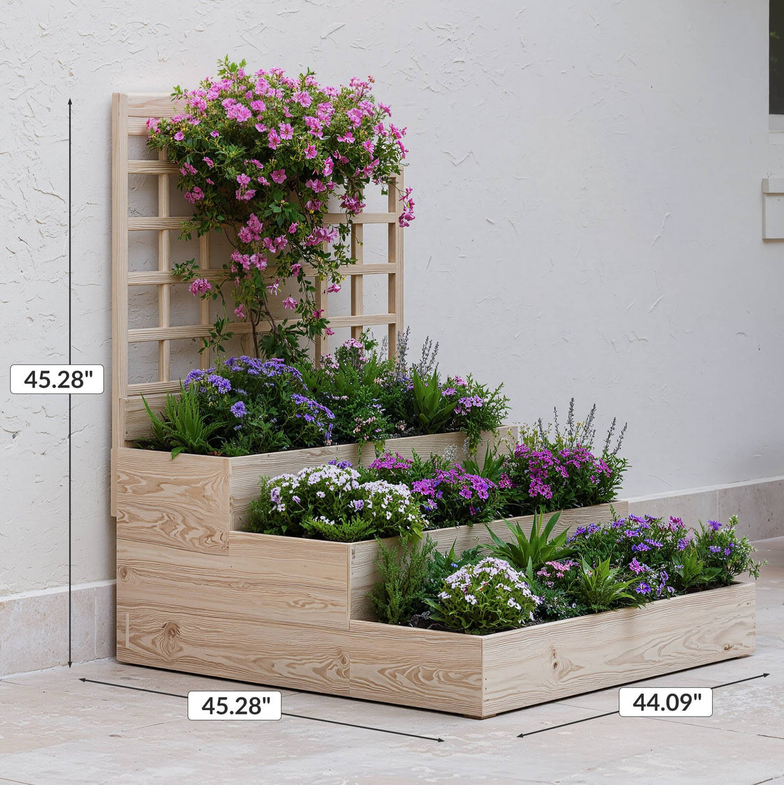 Garvee Jardinera Vertical de Madera con Enrejado de 3 Niveles para Plantas Trepadoras y Vegetales en Madera de Abeto Natural 112x115x115 cm