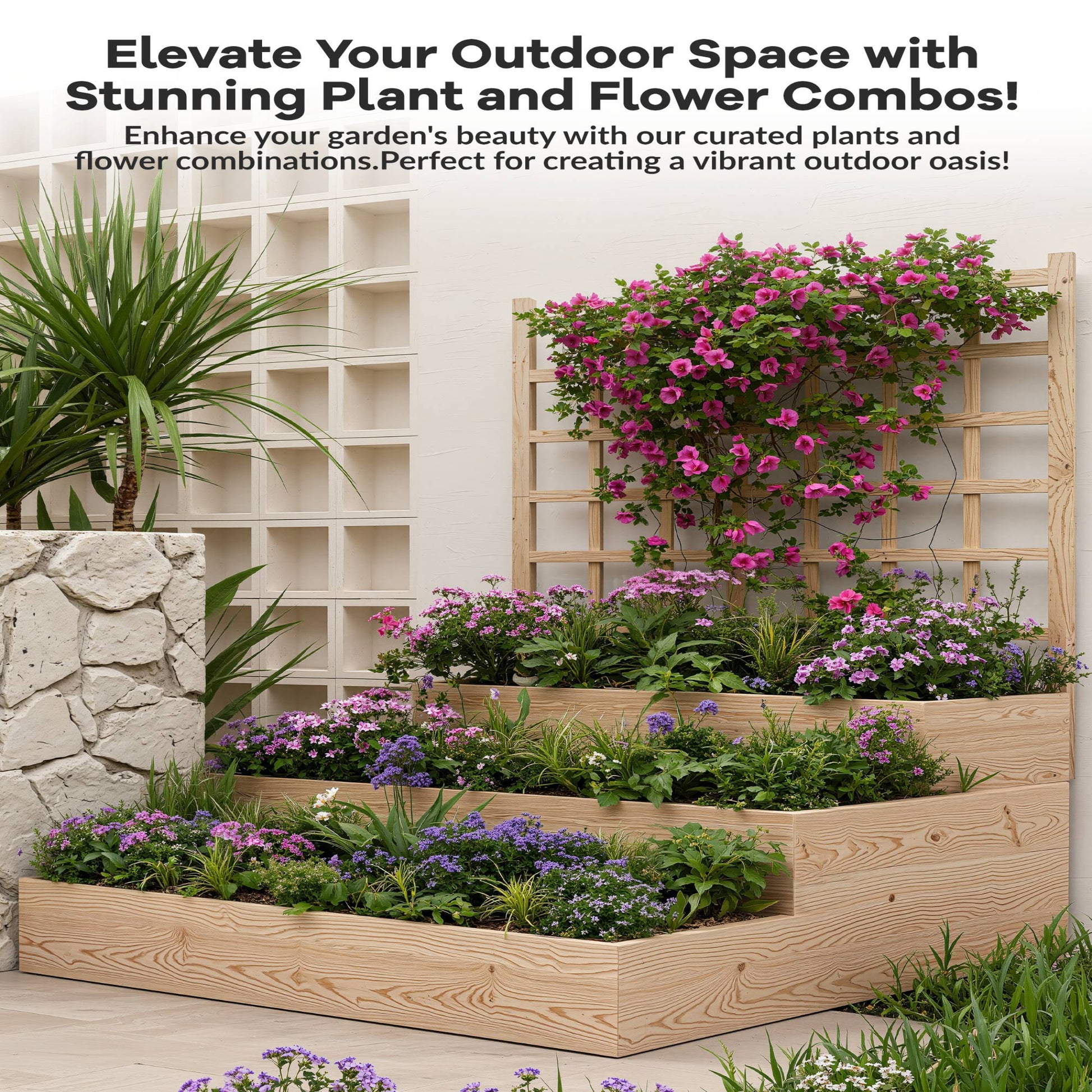 Garvee Jardinera Vertical de Madera con Enrejado de 3 Niveles para Plantas Trepadoras y Vegetales en Madera de Abeto Natural 112x115x115 cm