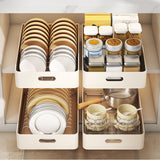 Garvee Organizador De Cajones Telescópico Para Cocina, Soporte Para Platos Y Utensilios, Acero Carbono, 24.5x39.7x7.5 Cm, Ideal Para Armarios Y Baños - Blanco Cremoso Cesta de Estante Plana Con Tirador Deslizante A