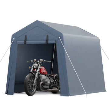 Garvee Cobertizo de Almacenamiento Exterior 183x183 cm Carpa Portátil Gris de Acero Galvanizado y Lona Impermeable para Motocicletas Bicicletas y Herramientas de Jardín