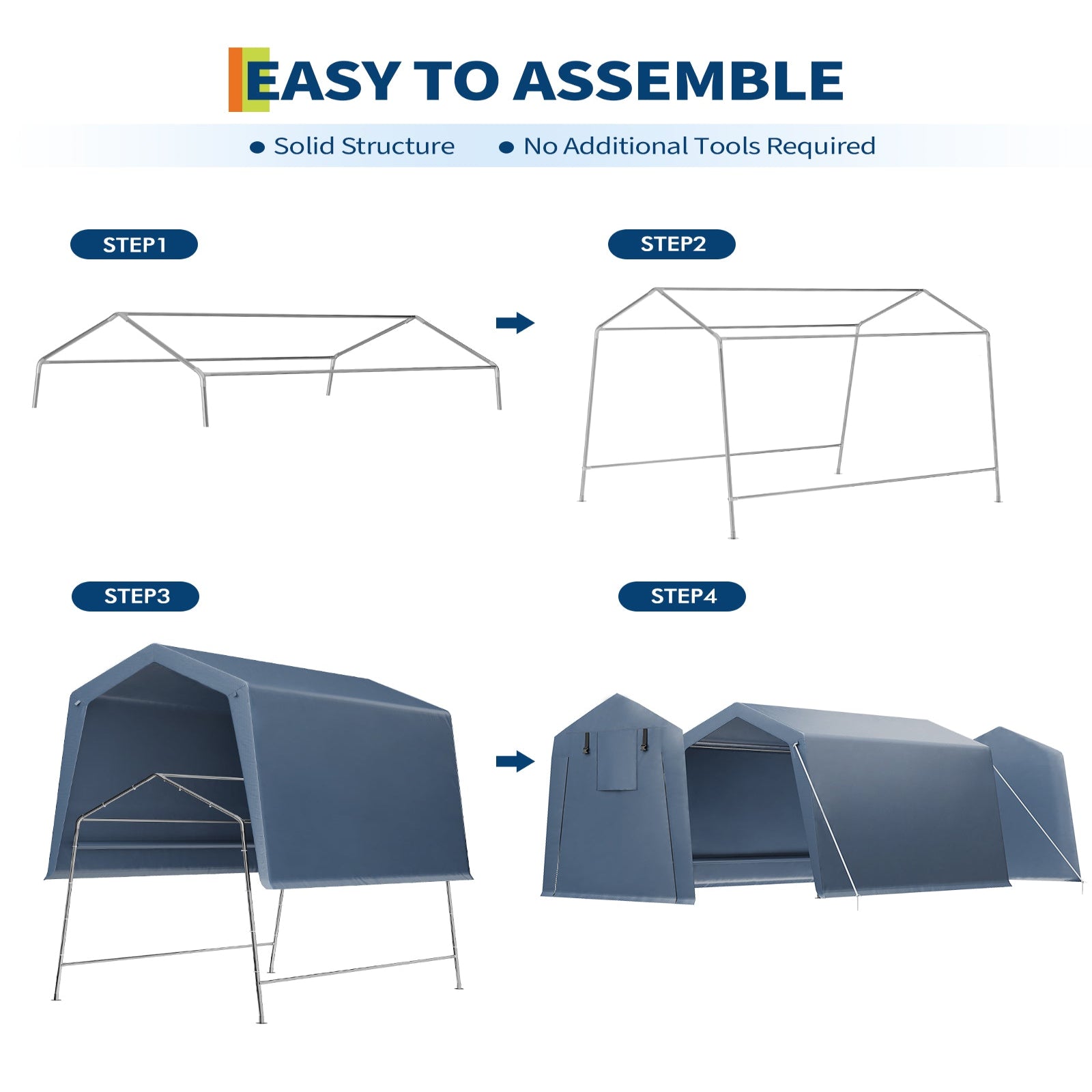 Garvee Cobertizo de Almacenamiento Exterior 183x183 cm Carpa Portátil Gris de Acero Galvanizado y Lona Impermeable para Motocicletas Bicicletas y Herramientas de Jardín