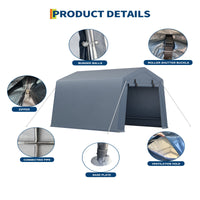 Garvee Cobertizo de Almacenamiento Exterior 183x183 cm Carpa Portátil Gris de Acero Galvanizado y Lona Impermeable para Motocicletas Bicicletas y Herramientas de Jardín