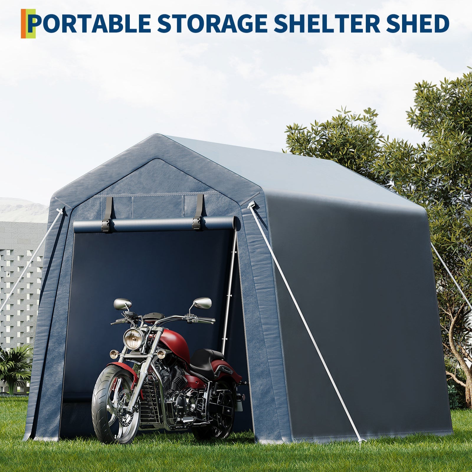 Garvee Cobertizo de Almacenamiento Exterior 183x183 cm Carpa Portátil Gris de Acero Galvanizado y Lona Impermeable para Motocicletas Bicicletas y Herramientas de Jardín