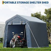 Garvee Cobertizo de Almacenamiento Exterior 183x183 cm Carpa Portátil Gris de Acero Galvanizado y Lona Impermeable para Motocicletas Bicicletas y Herramientas de Jardín