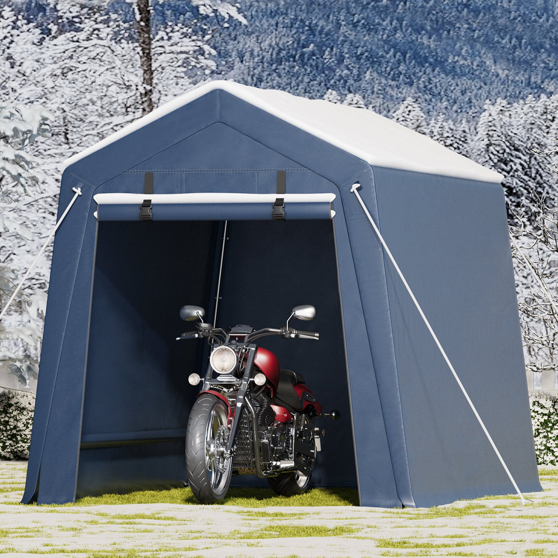 Garvee Cobertizo de Almacenamiento Exterior 183x244 cm Carpa Portátil de Acero Galvanizado y Lona Impermeable para Motocicletas Bicicletas y Herramientas Gris
