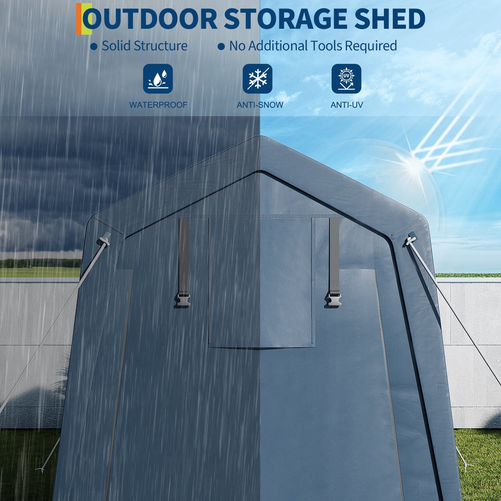 Garvee Cobertizo de Almacenamiento Exterior 183x183 cm Carpa Portátil Gris de Acero Galvanizado y Lona Impermeable para Motocicletas Bicicletas y Herramientas de Jardín