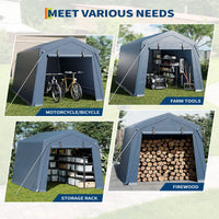 Garvee Cobertizo de Almacenamiento Exterior 183x183 cm Carpa Portátil Gris de Acero Galvanizado y Lona Impermeable para Motocicletas Bicicletas y Herramientas de Jardín
