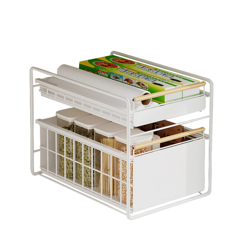 Garvee Organizador de Armario Bajo Fregadero 2 Niveles Acero Carbono Antióxido Blanco 28x40x39cm Cocina y Baño