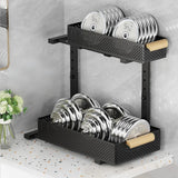 Garvee Organizador Bajo Fregadero 2 Niveles Metal Resistente Cajones Deslizantes Silenciosos Ajustable Cocina Baño - Negro