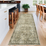 Garvee Alfombra de Sala Lavable y Antideslizante, Moderna, Lana Sintética Suave y Resistente, Neutra y Fina, para Dormitorio, Oficina y Comedor - Marrón & Verde