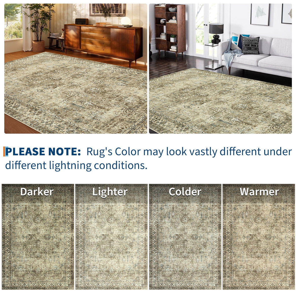 Garvee Alfombra de Sala Lavable y Antideslizante, Moderna, Lana Sintética Suave y Resistente, Neutra y Fina, para Dormitorio, Oficina y Comedor
