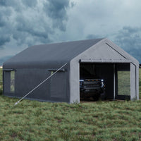 Garvee Garaje Portátil 7,6x3,9 m, Carpa de PE 220 g, Estructura de Acero Galvanizado, Puertas Enrollables y Ventilación, para Vehículos y Taller Temporal, Gris
