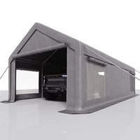 Garvee Garaje Portátil 7,6x3,9 m, Carpa de PE 220 g, Estructura de Acero Galvanizado, Puertas Enrollables y Ventilación, para Vehículos y Taller Temporal, Gris