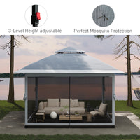 Garvee Gazebo Plegable 396x396 cm con Mosquitera y Alero Retráctil de un Solo Toque Estructura de Acero Resistente Impermeable Protección UV Patio Jardín Gris