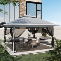 Garvee Gazebo Plegable 396x396 cm con Mosquitera y Alero Retráctil de un Solo Toque Estructura de Acero Resistente Impermeable Protección UV Patio Jardín Gris