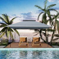 Garvee Gazebo Plegable 396x396 cm con Mosquitera y Alero Retráctil de un Solo Toque Estructura de Acero Resistente Impermeable Protección UV Patio Jardín Gris