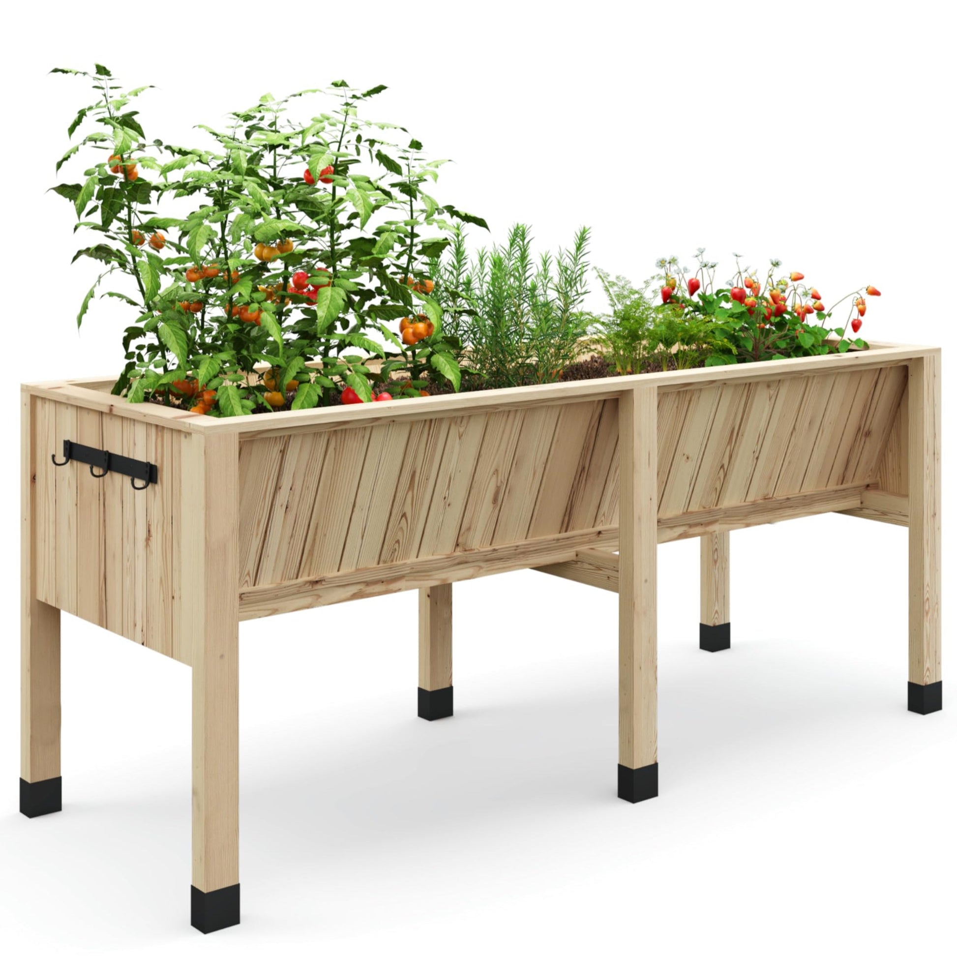 Garvee Cama de Jardín Elevada Madera de Cedro Natural Con Ganchos Estable Ergonómica 183x60x77 cm Plantas Patio Balcón Color Natural