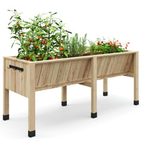 Garvee Cama de Jardín Elevada Madera de Cedro Natural Con Ganchos Estable Ergonómica 183x60x77 cm Plantas Patio Balcón Color Natural