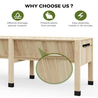 Garvee Cama de Jardín Elevada Madera de Cedro Natural Con Ganchos Estable Ergonómica 183x60x77 cm Plantas Patio Balcón Color Natural