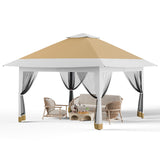 Garvee Gazebo Exterior 3.7x3.7m Pop Up Con Mosquitera Metal Doble Techo Ajustable Resistente UV Cortinas Jardín Patio - Beige