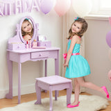 Garvee Set De Tocador Para Niñas Con Espejo Ajustable, Mesa De Maquillaje Y Taburete De Madera, Seguro Y Duradero, Ideal Para 4-9 Años, Juego De Vestir Para Habitaciones - Púrpura