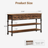 Garvee Mesa Consola Sofá 53in con 3 Cajones y Estantes, Diseño Columna Romana, Metal Industrial y MDF, Resistente, Multiusos para Entrada y Sala Vintage - Vintage