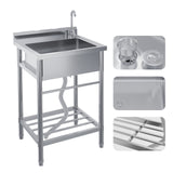 Garvee Fregadero Independiente de Acero Inoxidable 304, 61 x 51 x 104 cm Cuenca Única, Grifo Frío/Calor, Patas Ajustables, Compacto para Cocina y Lavandería - Un Seno