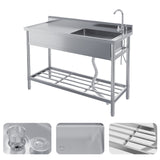 Garvee Fregadero Industrial Independiente de 119 cm con Escurridor Acero Inoxidable 304 Grifo Giratorio 360° y Estante Inferior para Lavandería y Cocina - 1 Seno + Ducha