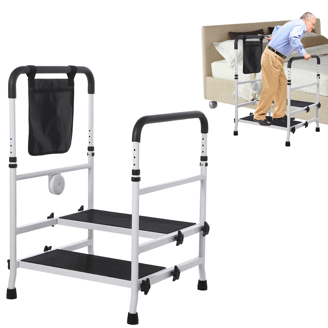 Garvee Escalera Taburete de Acero Modelo 606H con Doble Asa y Plataforma Antideslizante de 2 Niveles, Capacidad 204kg, Altura Ajustable, Pies de Goma Antideslizantes para Cocina y RV