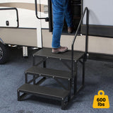 Garvee Escalera RV de 3 Pasos con Pasamanos, Capacidad 299 kg, Acero Aleado, Portátil para Casa Móvil y Spa, Panel Antideslizante - Pasamanos Único
