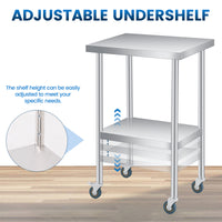 Garvee Mesa De Preparación De Acero Inoxidable  Con Ruedas Y Estante Ajustable Para Cocina Comercial Y Taller