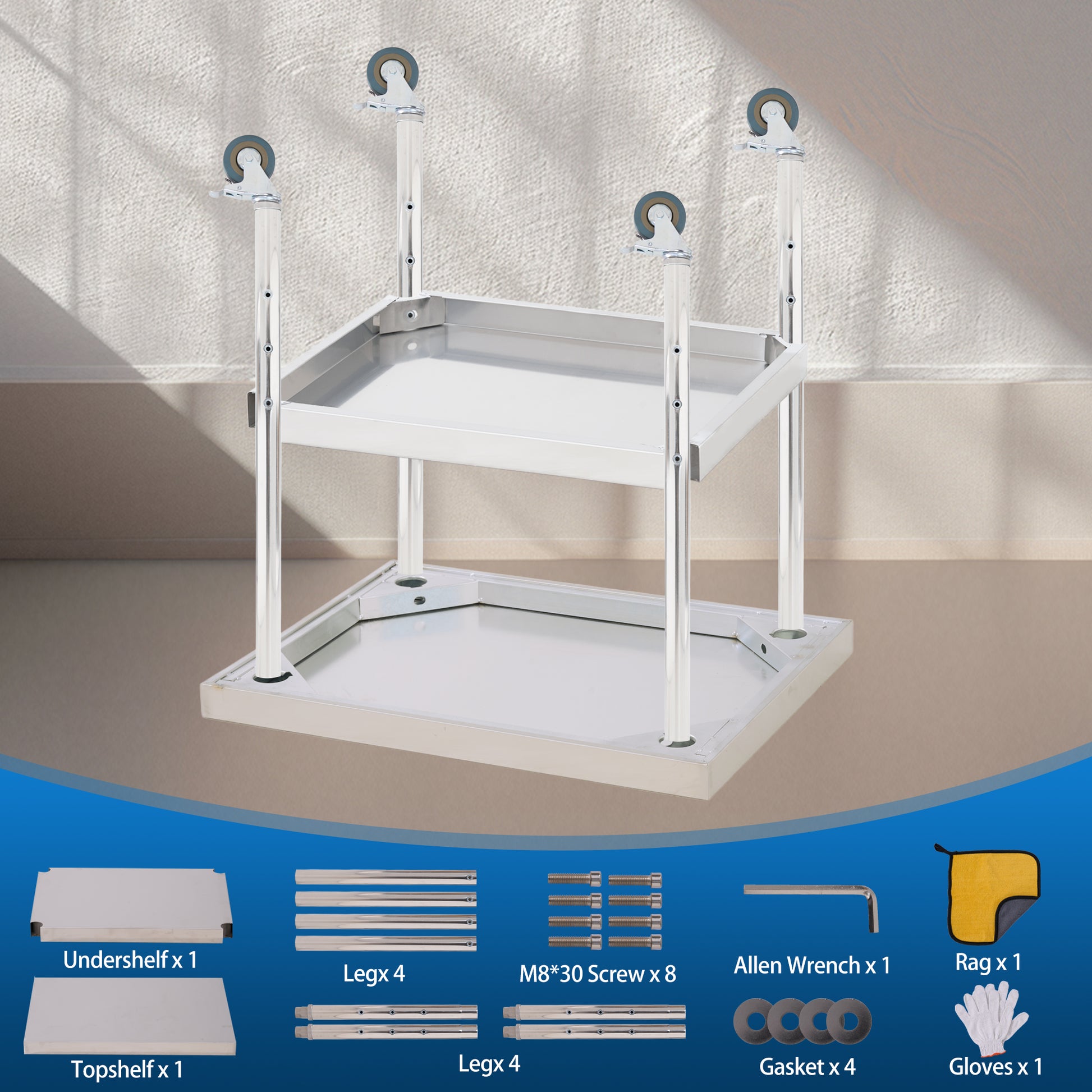 Garvee Mesa De Preparación De Acero Inoxidable  Con Ruedas Y Estante Ajustable Para Cocina Comercial Y Taller