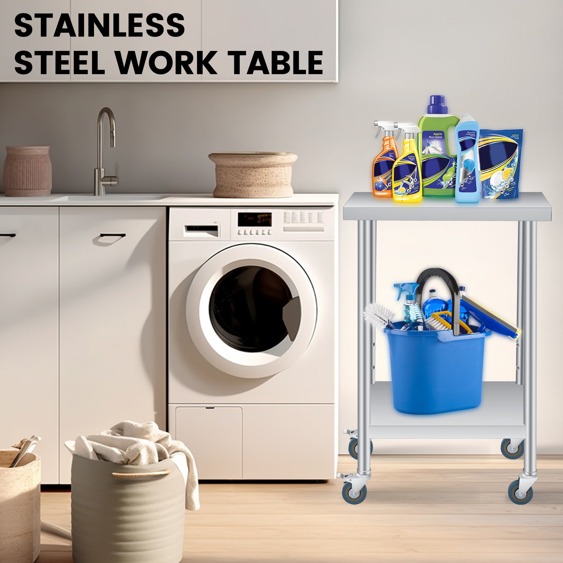 Garvee Mesa De Preparación De Acero Inoxidable  Con Ruedas Y Estante Ajustable Para Cocina Comercial Y Taller