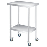 Garvee Mesa De Preparación De Acero Inoxidable  Con Ruedas Y Estante Ajustable Para Cocina Comercial Y Taller - Plata-Doble Capa con Ruedas