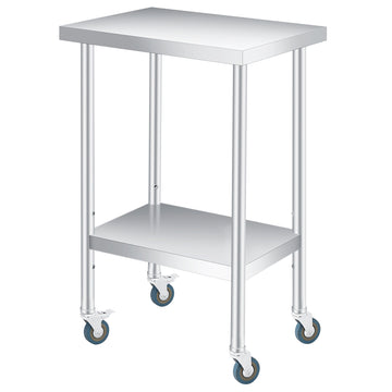 Garvee Mesa De Preparación De Acero Inoxidable  Con Ruedas Y Estante Ajustable Para Cocina Comercial Y Taller