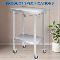 Garvee Mesa De Preparación De Acero Inoxidable  Con Ruedas Y Estante Ajustable Para Cocina Comercial Y Taller