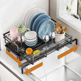 Escurreplatos Garvee de 2 niveles, extensible y plegable, acero inoxidable negro, para encimera de cocina