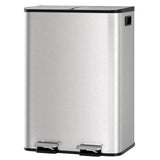 Garvee Cubo de Basura de Reciclaje 60L en Acero Inoxidable con Doble Compartimento 2x30L y Pedales de Apertura Manos Libres - Acero Inoxidable